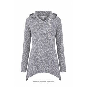 Alo Yoga Womens Space Dye Gray Sharkbite Hem Button Neck Hoodie Sweatshirt Small